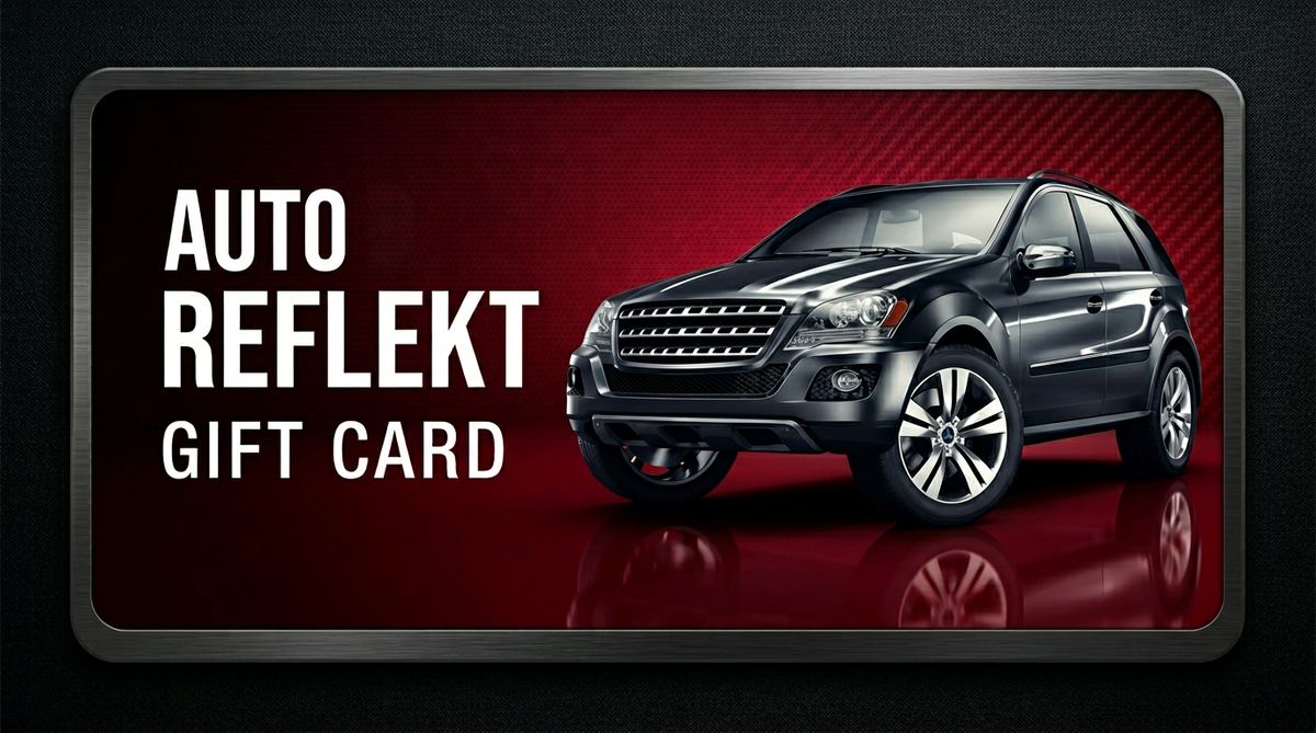 Auto Reflekt red gift card with green BMW